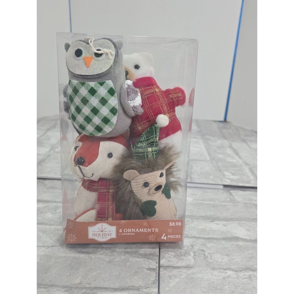 Set of 2 New Holiday Time 8 Ornament Set Felt Fabric Owl Porcupine Fox Bear